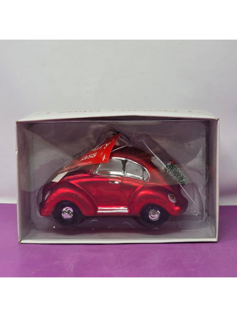 Department 56 Red VW Beetle Car Mercury Glass Christmas Ornament Wreath With Box